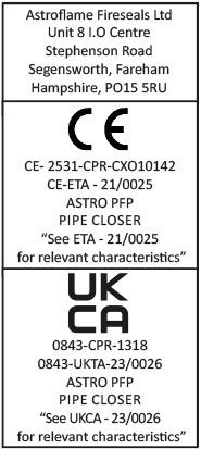 CE and UKCA Label Intumescent Pipe Closer
